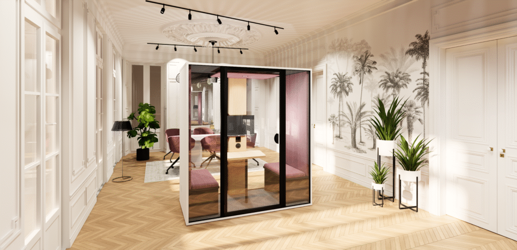 buronomic Essentielle Cabine acoustique M 2 personnes Blanc Grenat